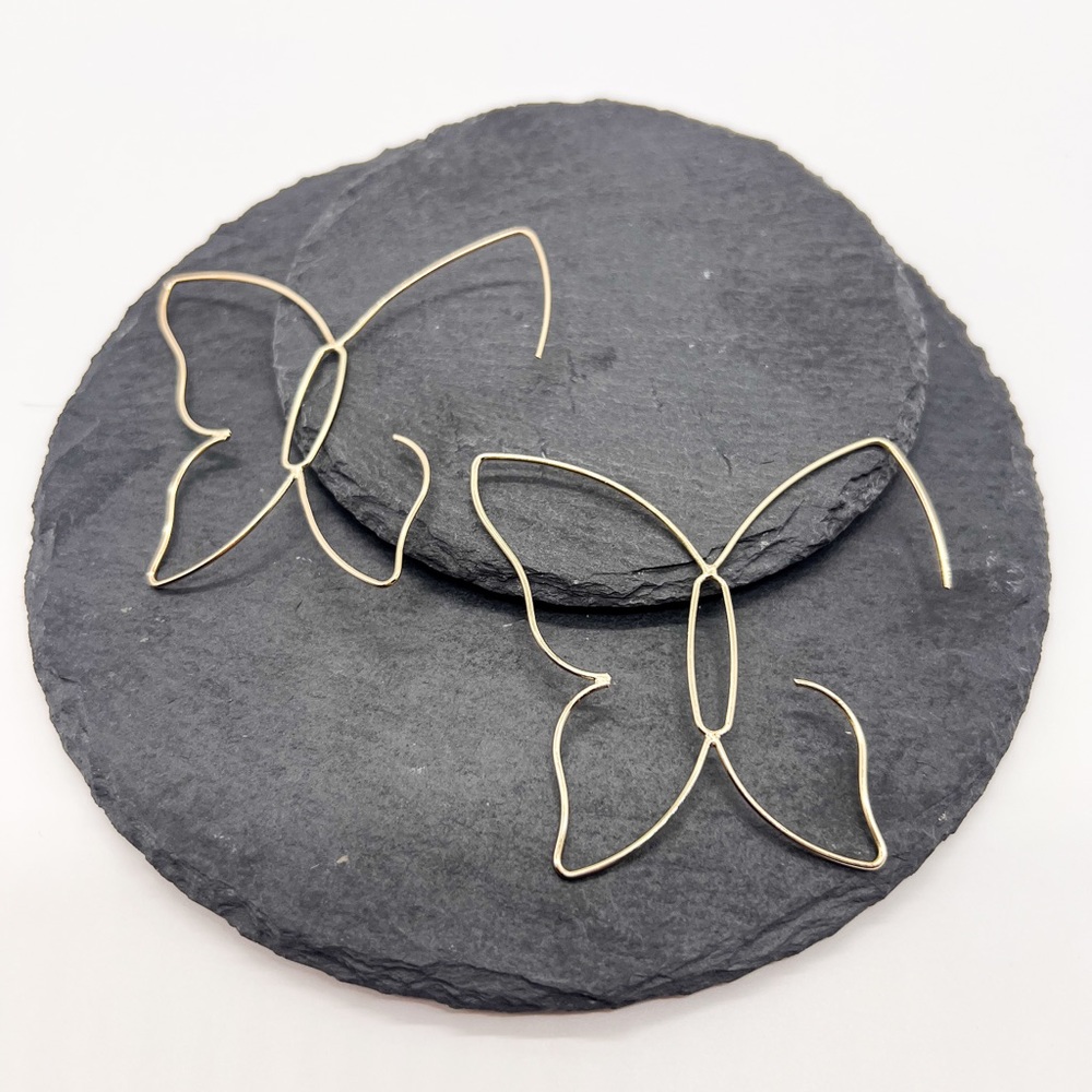 Large Gold Butterfly Hoop Earrings - Picture 4 of 9